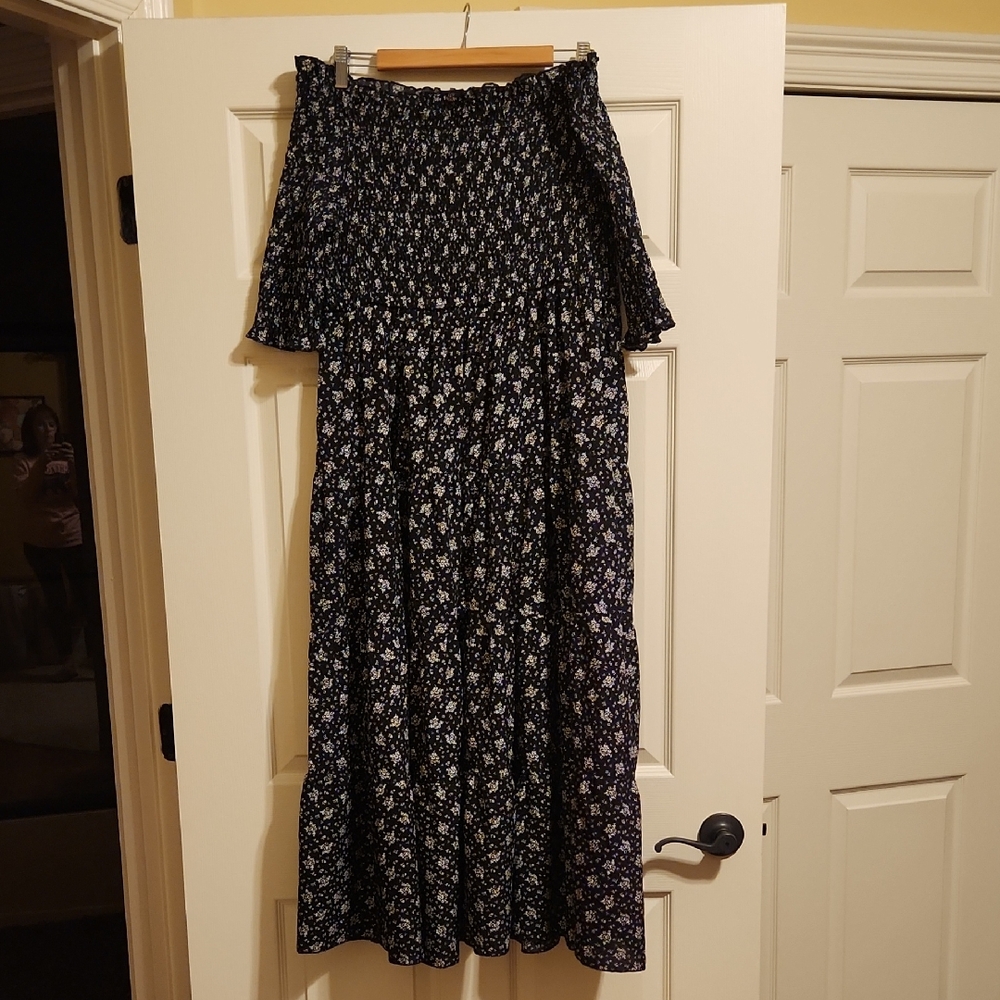 Shein Off-Shoulder Smocked Floral Dress - Black w/White Floral, Like New, 3X